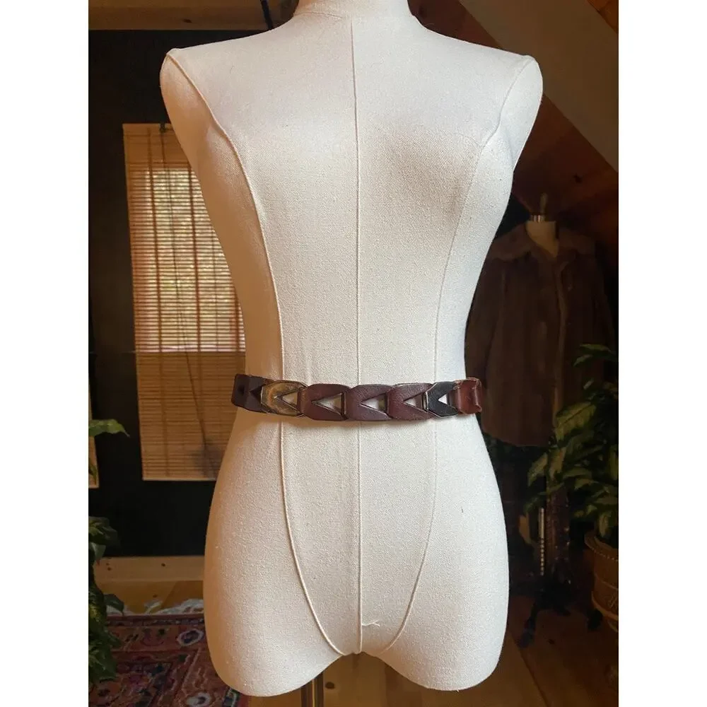Leather Belt Silver Link Braid